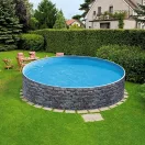 Azuro round Stone fémpalástos medence, szűrő nélkül, kő minta, D360 x 120 cm, szürke