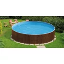 Azuro round Wood fémpalástos medence, szűrő nélkül, fa minta, D460 x 120 cm, barna