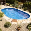 Ibiza oval földbe süllyesztett ovális fémpalástos medence, P1/P3 perem, 350 x 700 x 120 cm, kék