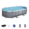BESTWAY Power Steel csővázas medence szett, 488 x 305 x 107 cm, ovális, papírszűrős, létrával, ChemConnect adagolóval, takaróponyvával (56448)