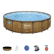   BESTWAY Power Steel csővázas medence szett, 549 x 122 cm, papírszűrővel, létrával, takaróponyvával, ChemConnect adagolóval (56977)